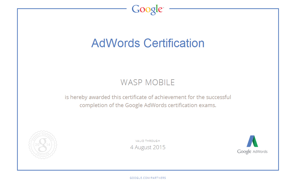 WASP Mobile is a google adwords certified partner