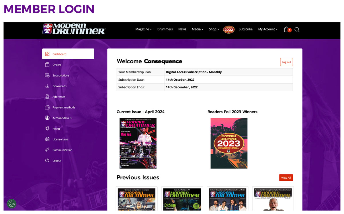 members dashboard login